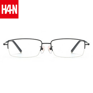 汉（HAN）近视眼镜框眼镜架男女款 半框纯钛防辐射蓝光眼镜架光学配镜成品 49366 哑黑 配1.67非球面防蓝光镜片(400-1000度)