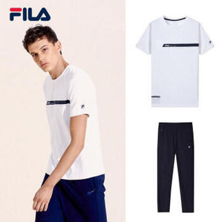 FILA 斐乐官方 男子套装 2019夏季新款男子短袖T恤运动长裤套装 玉石白-F11M924130FWT，F11M924 175/96A/L