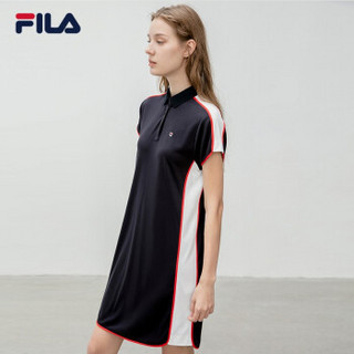 FILA 斐乐官方 女子针织连衣裙衬衫款 2019秋季新品中长款裙子 传奇蓝-NV 170/88A/L