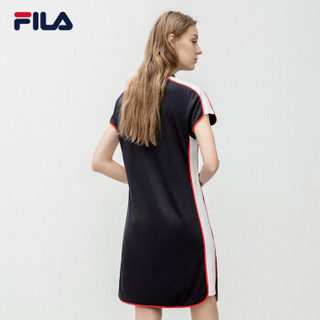 FILA 斐乐官方 女子针织连衣裙衬衫款 2019秋季新品中长款裙子 传奇蓝-NV 170/88A/L