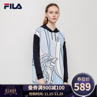 FILA 斐乐官方 女子卫衣 2019秋季新款宽松长款连帽套头卫衣女 日光蓝-LB 175/92A/XL