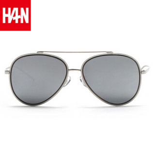 汉（HAN）偏光太阳镜男女款 情侣墨镜蛤蟆镜驾驶眼镜 52013 银框银色片