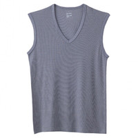 无印良品 無印良品 MUJI 男式 棉混抽褶罗纹凉爽V领无袖衫 深灰色 XL