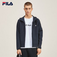 FILA 斐乐官方 男子针织外套 2019秋季新款休闲运动连帽外套 上衣 深黑-BK 185/104A/XXL