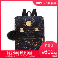 Kipling女款大容量帆布轻便双肩背时尚休闲双肩包|EXPERIENCE S 黑底亮金印花