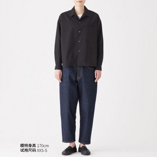 无印良品 MUJI Labo 男女通用 棉高密度 落肩衬衫 黑色 L-XL