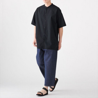 无印良品 MUJI Labo 男女通用 棉平纹 立领短袖长衫 黑色 L-XL