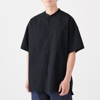 无印良品 MUJI Labo 男女通用 棉平纹 立领短袖长衫 黑色 L-XL