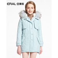 艾莱依新款可脱卸领时尚中长款羽绒服ERAL16023-EDAA 海沫蓝 160/84A/M