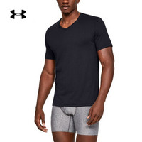 安德玛官方 UA Cotton 男子 V领运动内衣—2件套 Under Armour-1327429 黑色001 S