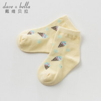 davebella戴维贝拉春季新款女童弹力短袜 冰淇淋印花儿童袜子 鹅黄色 17CM