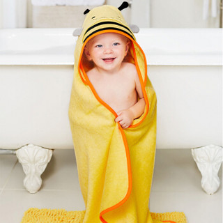 skip hop宝宝婴幼儿浴巾儿童带帽斗篷新生儿卡通大毛巾被吸水 蜜蜂