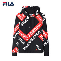 FILA （斐乐）官方 男子卫衣 2019春季新款时尚LOGO印花针织连帽卫衣 正黑色-BK 170/92A/M