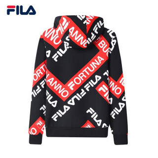 FILA （斐乐）官方 男子卫衣 2019春季新款时尚LOGO印花针织连帽卫衣 正黑色-BK 170/92A/M