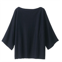 無印良品 MUJI 無印良品 女式 亚麻 蝙蝠袖毛衣 海军蓝 XS-S