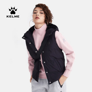 kelme/卡尔美秋冬新款短款连帽可拆卸白鸭绒羽绒服休闲马甲外套女39942001 黑色 XL（成人）