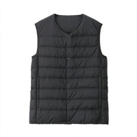 无印良品 無印良品 MUJI 男式 轻量羽绒便携式 无领背心 黑色 XL