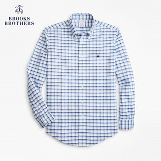 Brooks Brothers/布克兄弟男士牛津纺格纹设计logo款长袖衬衫通勤 B115-蓝白混色 S