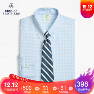 Brooks Brothers/布克兄弟男士免烫牛津纺长袖修身格纹衬衫 4000-淡蓝色 15/32