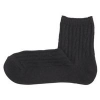 无印良品 MUJI 女式 棉混合脚直角 缆绳图案短袜（女士） 黑色 23-25cm