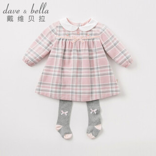 davebella戴维贝拉秋冬装女童娃娃领格子连衣裙 春秋宝宝长袖裙子 粉色格子-加厚款 100cm(4Y（建议身高90-100cm）)