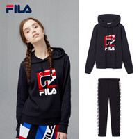 FILA 斐乐官方 女子套装 2019秋季新款休闲时尚连帽卫衣长裤套装 传奇蓝+传奇蓝 165/84A/M