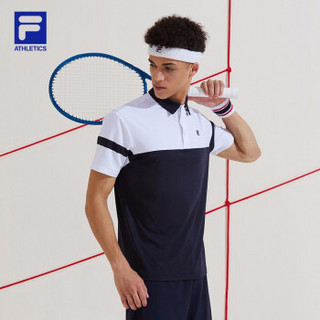 FILA ATHLETICS 斐乐 男子短袖POLO 2019冬季新款撞色针织短袖衫 RD宝蓝-NV 175/96A/L