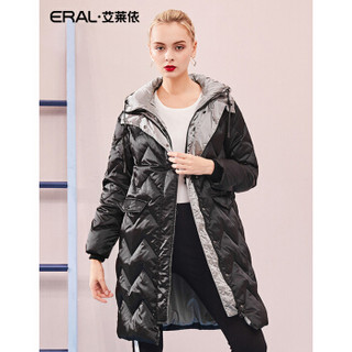 ERAL/艾莱依羽绒服女中长款2018新款加厚连帽外套 黑色 165/88A/L