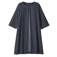 無印良品 MUJI 無印良品 女式 弹力轻量牛仔 大衣 深海军蓝 ONE SIZE