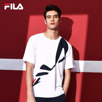 FILA 斐乐官方 男子短袖T恤2019夏季新款运动LOGO针织短袖衫男短T 玉石白-WT 170/92A/M