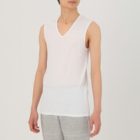 无印良品 無印良品 MUJI 男式 干爽 凉感珠地网眼编织V领无袖衫 白色 M