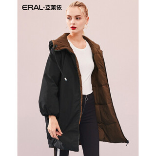 ERAL/艾莱依2018冬季新款刺绣毛球连帽羽绒服女 黑色 155/80A/S