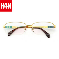 汉（HAN）近视眼镜框架男女款 纯钛商务防辐射光学眼镜 J81551 时尚金色 配1.60非球面变灰色镜片(0-800度)