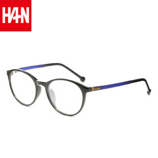 汉（HAN）近视眼镜框男女款 圆框复古时尚光学眼镜架成品眼镜潮 4929 亮黑色 配1.60非球面防蓝光镜片(200-600度)