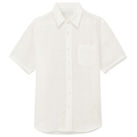無印良品 MUJI 無印良品 男式 亚麻水洗 短袖衬衫 蓝色 L