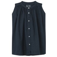 无印良品 無印良品 MUJI 女式 法国亚麻水洗无袖罩衫 深海军蓝 L