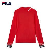 FILA 斐乐官方旗舰店 女子编织衫 2019冬季新款长袖T领口字母时尚套头衫 传奇红-RD 160/80A/S