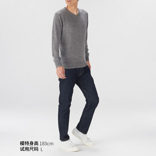 无印良品 MUJI 男式 美利奴羊毛高针距 V领毛衣 灰色 S