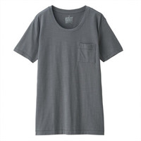 無印良品 MUJI 無印良品 女式 印度棉粗细不均天竺编织 圆领短袖T恤 中灰色 M
