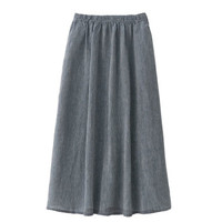 無印良品 MUJI 無印良品 女式 亚麻 轻便拖脚背长裙 深海军蓝X条纹 S