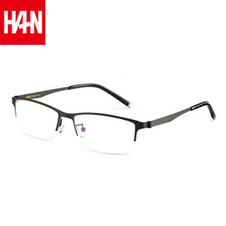 汉（HAN） 眼镜框近视眼镜男款 纯钛半框防辐射护目镜方框商务近视眼镜框架 4866 哑黑色 配依视路1.56钻晶A+镜片（可配0-600度）