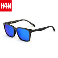 汉（HAN）太阳镜墨镜男女款 时尚潮人彩膜大框偏光太阳眼镜 5812 黑框蓝色片