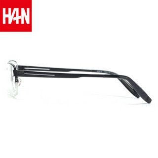 汉（HAN）纯钛近视眼镜框架男士款 半框防蓝光辐射电脑护目镜 42013 哑黑 配1.60非球面防蓝光镜片(200-600度)