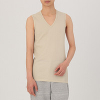 无印良品 無印良品 MUJI 男式 干爽 凉感珠地网眼编织V领无袖衫 浅米色 L
