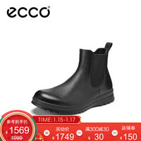 ECCO爱步英伦休闲短靴男士冬季时尚百搭高帮切尔西皮靴子 达伦537204 黑色53720401001 42