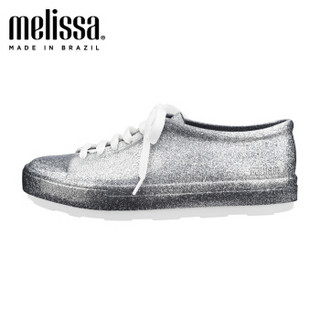 Melissa梅丽莎 BE低帮鞋平底系带板鞋圆头纯色简约果冻鞋女鞋31991 水晶银 37