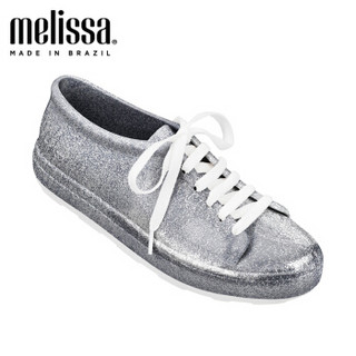 Melissa梅丽莎 BE低帮鞋平底系带板鞋圆头纯色简约果冻鞋女鞋31991 水晶银 37