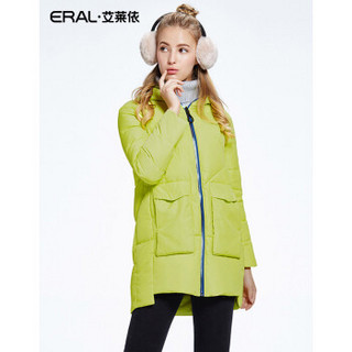 艾莱依新款时尚连帽纯色中长款羽绒服ERAL16015-EDAA 新芽黄 175/96A/XXL