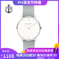 PAULHEWITT手表女学生轻薄防水简约时尚德国石英表潮流真皮表带DW 灰带银壳白盘
