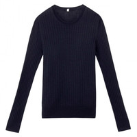 無印良品 MUJI 無印良品 女式 羊毛桑蚕丝 宽罗纹圆领毛衣 海军蓝 XXL